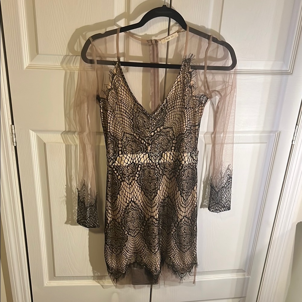 San Joy Silver Sequin Bodycon Dress with Bishop Sleeves
